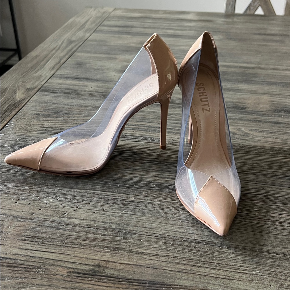 SCHUTZ Beige and Clear Stiletto Heels